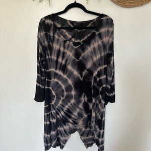 SJS Black, blue,& Brown Tie-Dye long Top